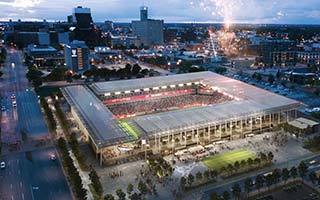 USA: Budowa Centene Stadium w St. Louis na ukończeniu