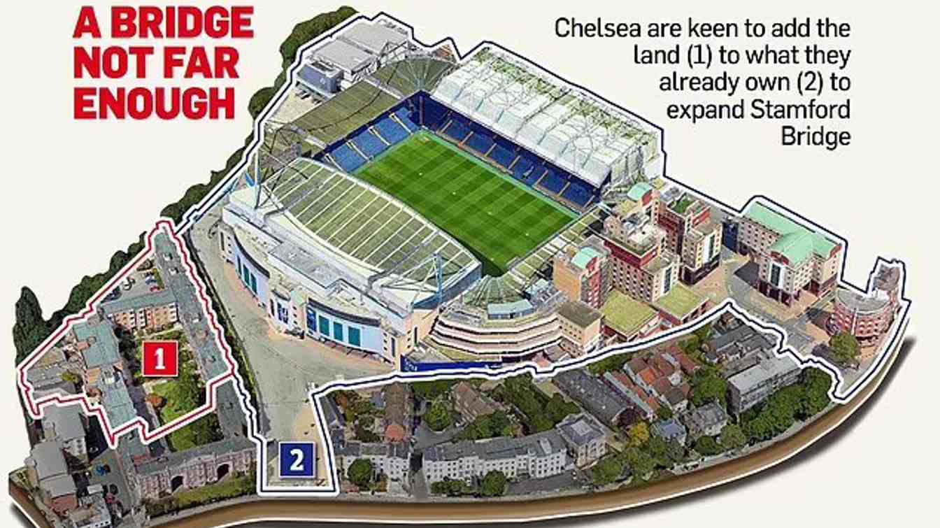 Oznaczenie nowego terenu, który może być częścią pozyskaną przez Chelsea