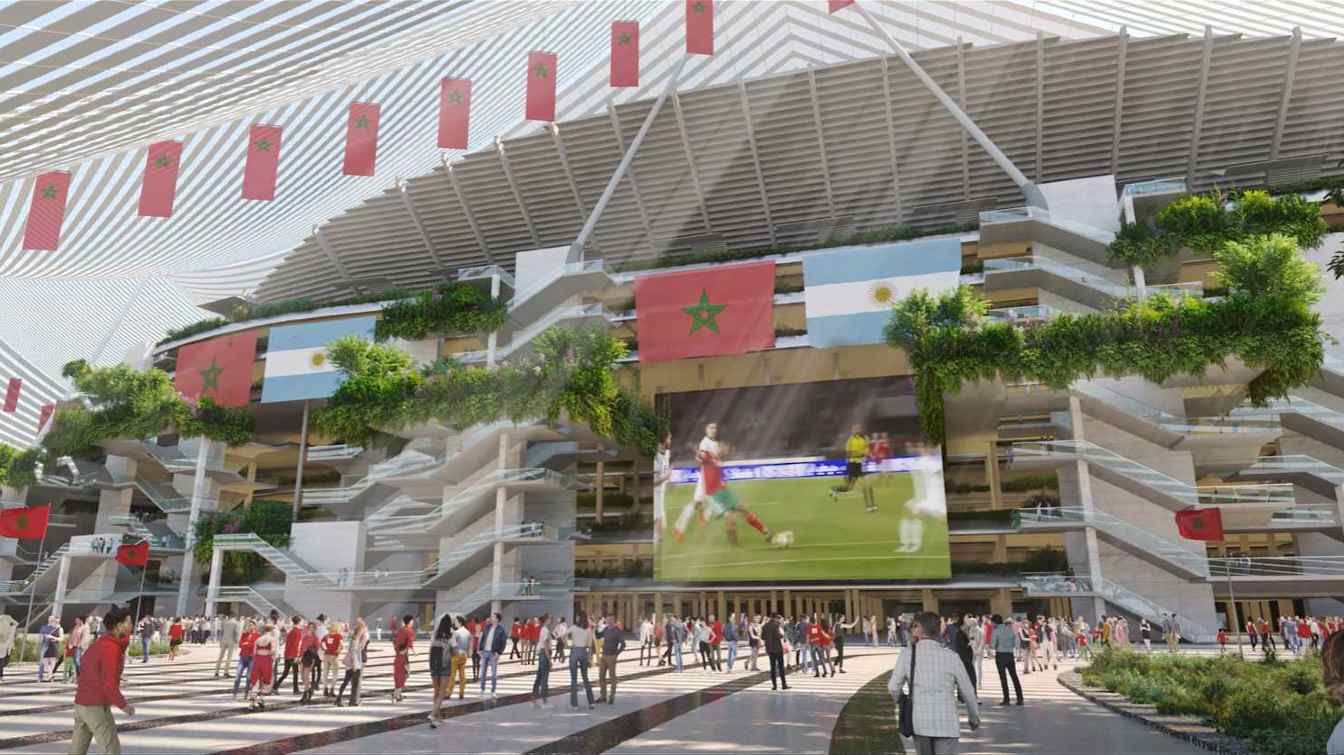 Pod dachem Grand Stade Hassan II, inspirowanym namiotami festiwalu moussem, znajdą się ogromne zielone przestrzenie.