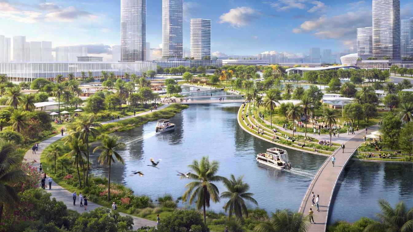 Wok&oacute;ł obiekt&oacute;w sportowych zaplanowano rozległe parki, place publiczne oraz tereny zielone.