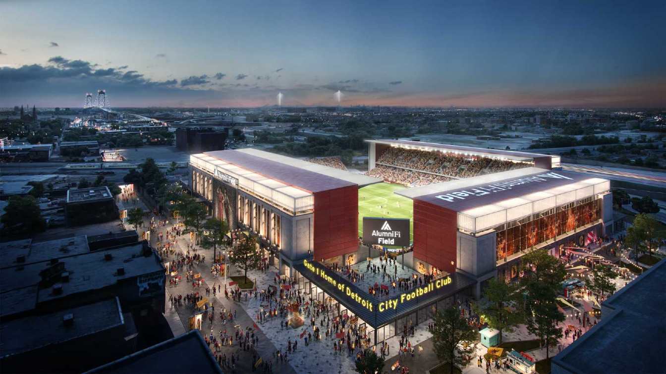 Detroit City FC przesunął otwarcie AlumniFi Field na wiosnę 2028 roku, ale jednocześnie pokazał nowe wizualizacje pierwszego typowo piłkarskiego stadionu w Detroit.